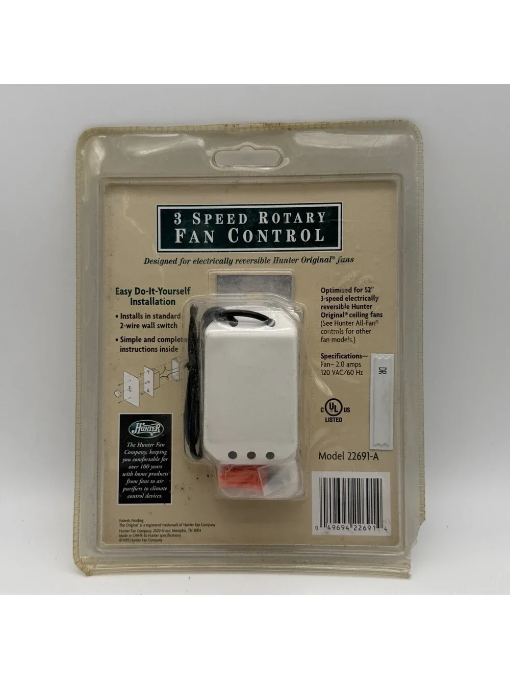 Hunter The Original 3 Speed Rotary Fan Control Switch New‎ Sealed Model 22691-A